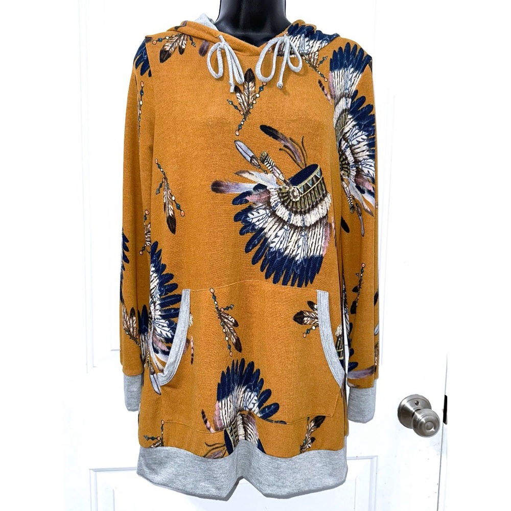 Yellow & Gray western hooded sweater
